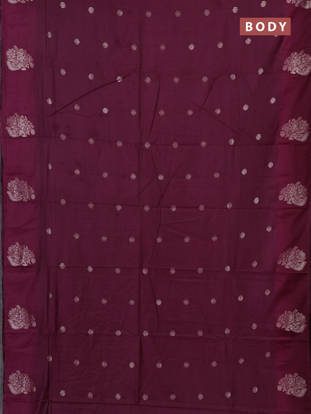 Semi chanderi saree wine shade with allover zari woven buttas and zari woven butta border