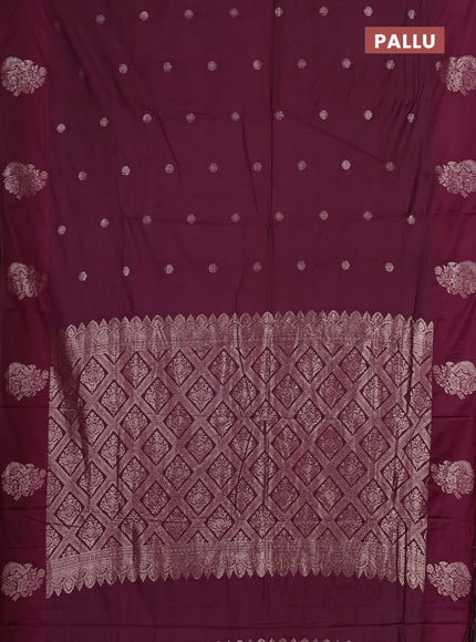 Semi chanderi saree wine shade with allover zari woven buttas and zari woven butta border