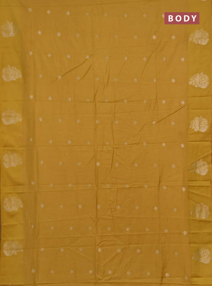 Semi chanderi saree mustard yellow with allover zari woven buttas and zari woven butta border