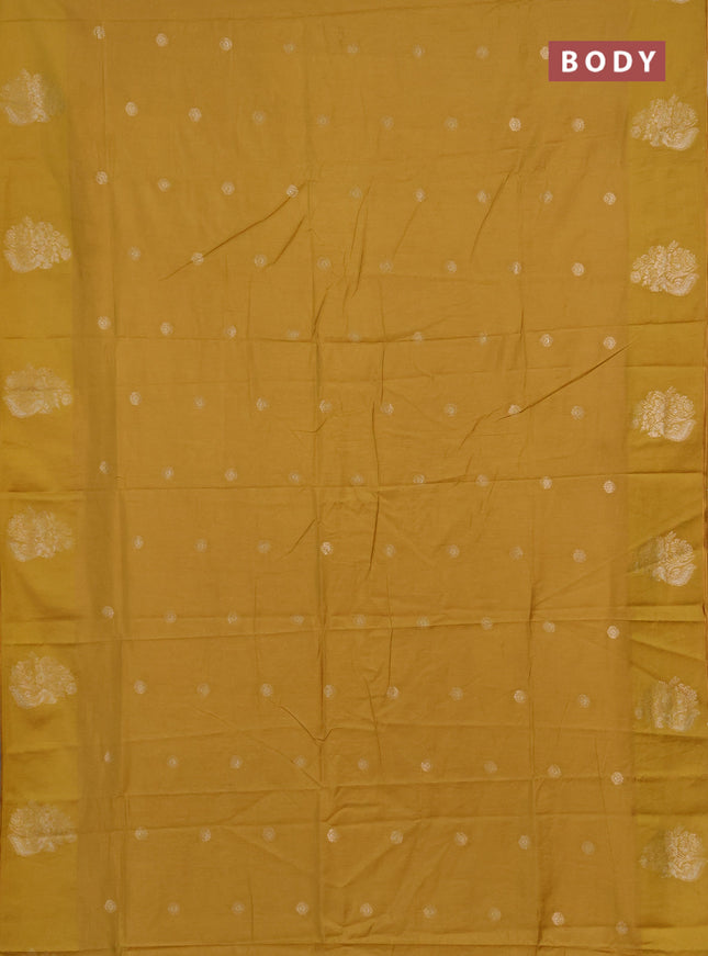 Semi chanderi saree mustard yellow with allover zari woven buttas and zari woven butta border