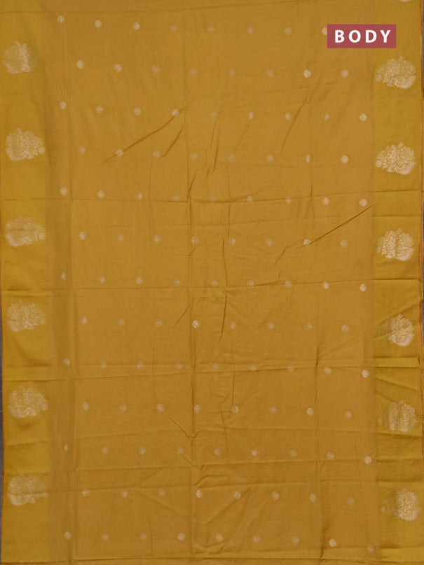 Semi chanderi saree mustard yellow with allover zari woven buttas and zari woven butta border