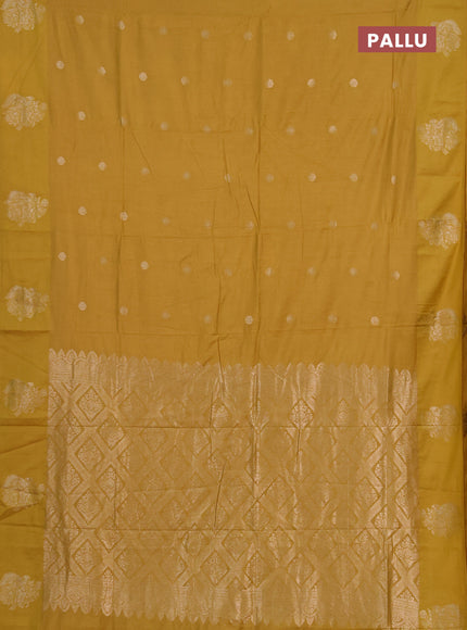 Semi chanderi saree mustard yellow with allover zari woven buttas and zari woven butta border