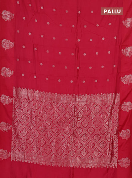Semi chanderi saree red with allover zari woven buttas and zari woven butta border