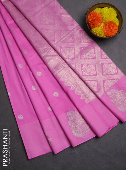 Semi chanderi saree pink with allover zari woven buttas and zari woven butta border