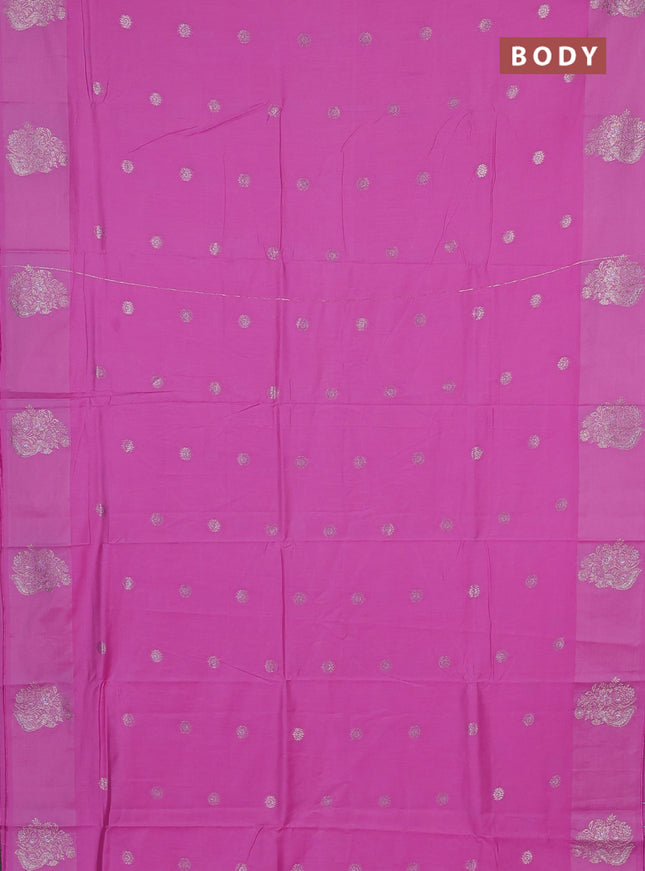 Semi chanderi saree pink with allover zari woven buttas and zari woven butta border