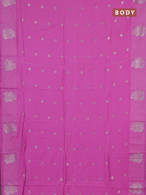 Semi chanderi saree pink with allover zari woven buttas and zari woven butta border
