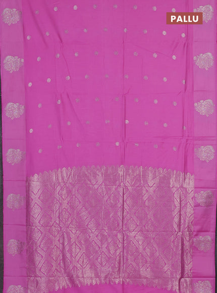 Semi chanderi saree pink with allover zari woven buttas and zari woven butta border