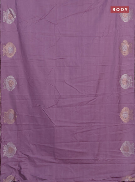 Semi chanderi saree lavender with plain body and zari woven butta border