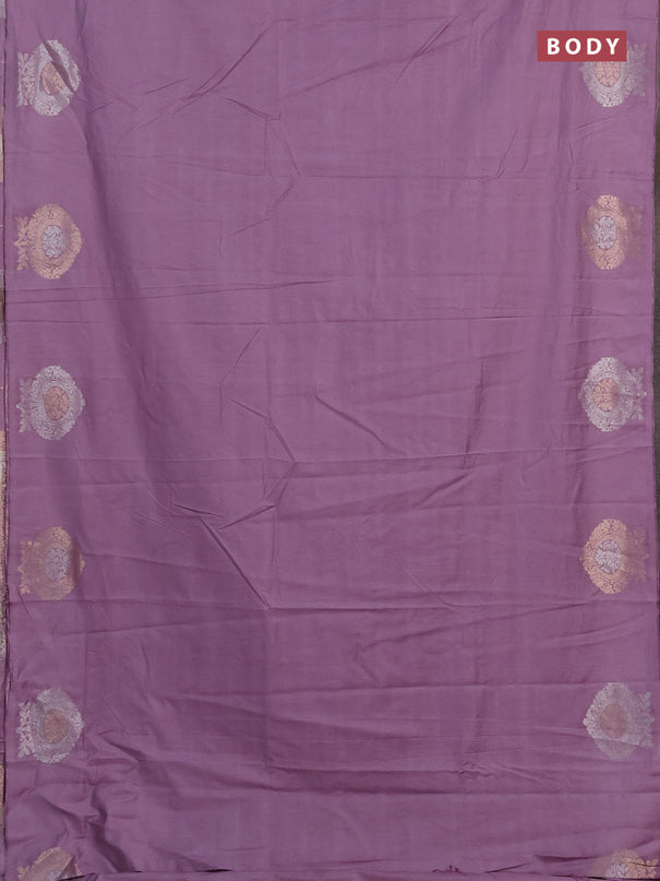 Semi chanderi saree lavender with plain body and zari woven butta border