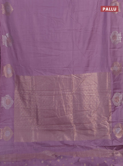 Semi chanderi saree lavender with plain body and zari woven butta border