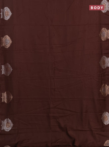 Semi chanderi saree brown with plain body and zari woven butta border