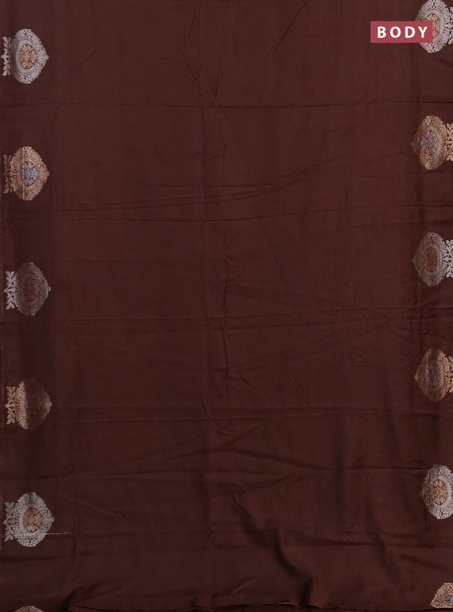Semi chanderi saree brown with plain body and zari woven butta border