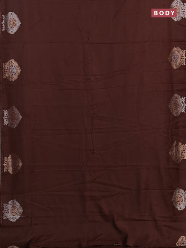 Semi chanderi saree brown with plain body and zari woven butta border