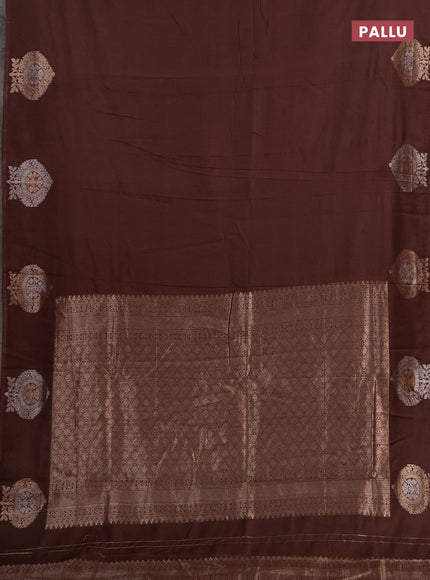 Semi chanderi saree brown with plain body and zari woven butta border