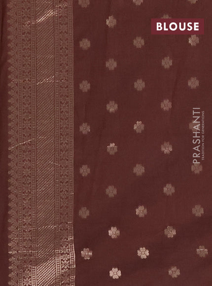 Semi chanderi saree brown with plain body and zari woven butta border
