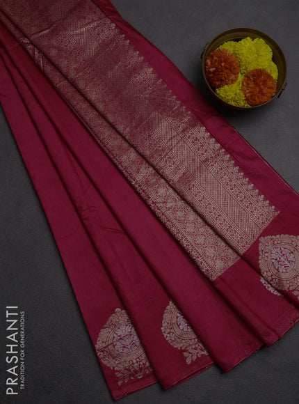 Semi chanderi saree pink with plain body and zari woven butta border