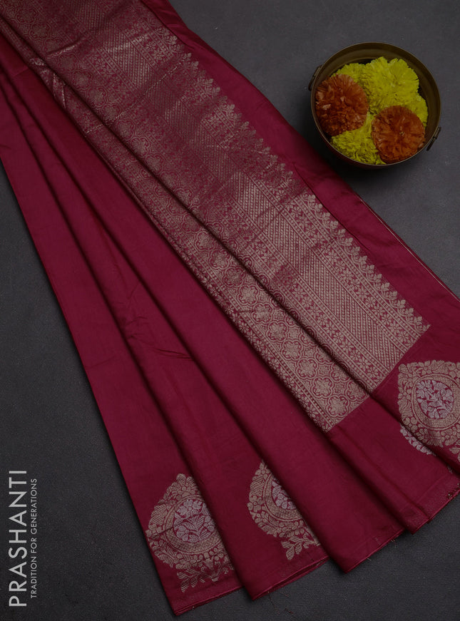 Semi chanderi saree pink with plain body and zari woven butta border