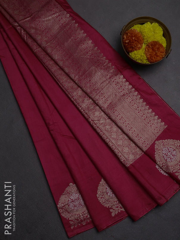 Semi chanderi saree pink with plain body and zari woven butta border