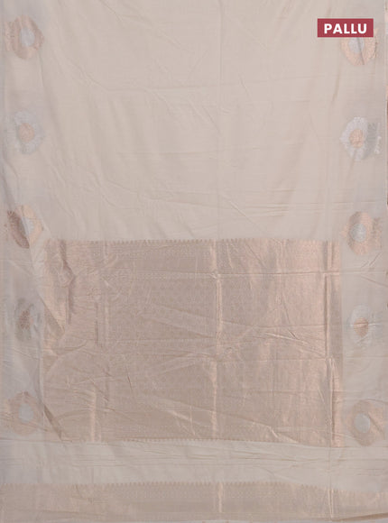 Semi chanderi saree off white with plain body and zari woven butta border