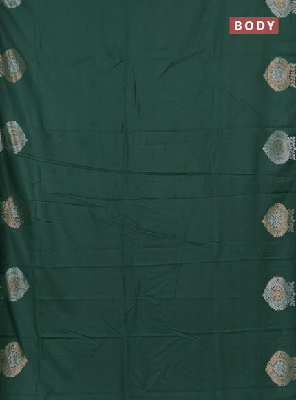Semi chanderi saree green with plain body and zari woven butta border