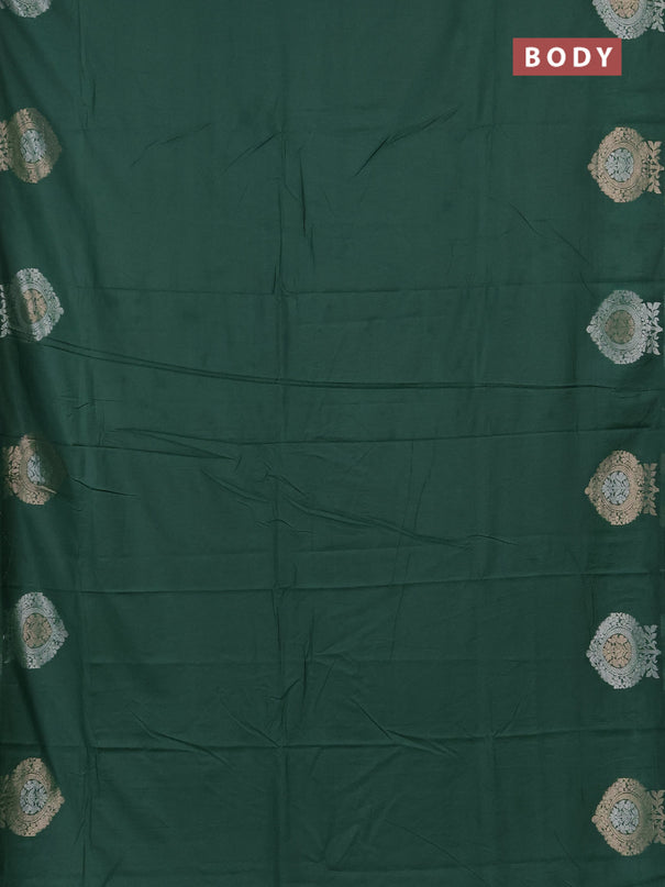 Semi chanderi saree green with plain body and zari woven butta border