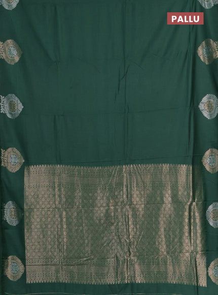 Semi chanderi saree green with plain body and zari woven butta border