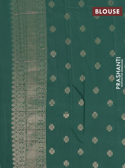 Semi chanderi saree green with plain body and zari woven butta border
