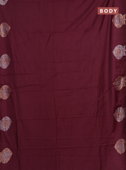 Semi chanderi saree wine shade with plain body and zari woven butta border