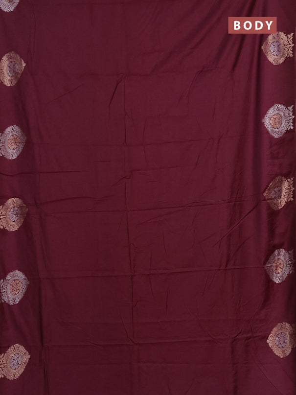 Semi chanderi saree wine shade with plain body and zari woven butta border