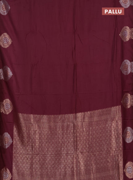 Semi chanderi saree wine shade with plain body and zari woven butta border