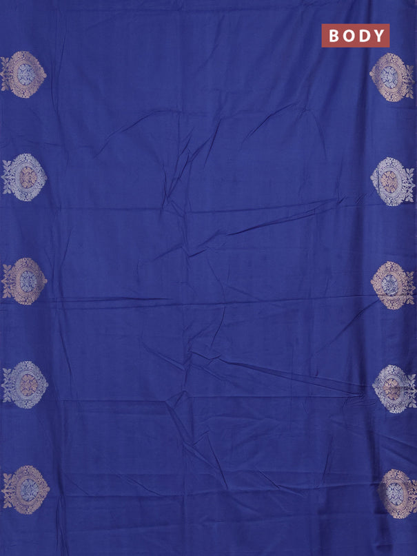 Semi chanderi saree blue shade with plain body and zari woven butta border