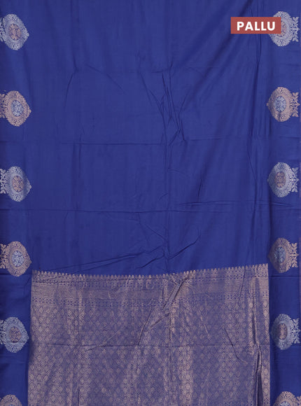 Semi chanderi saree blue shade with plain body and zari woven butta border