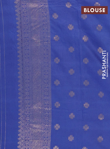 Semi chanderi saree blue shade with plain body and zari woven butta border