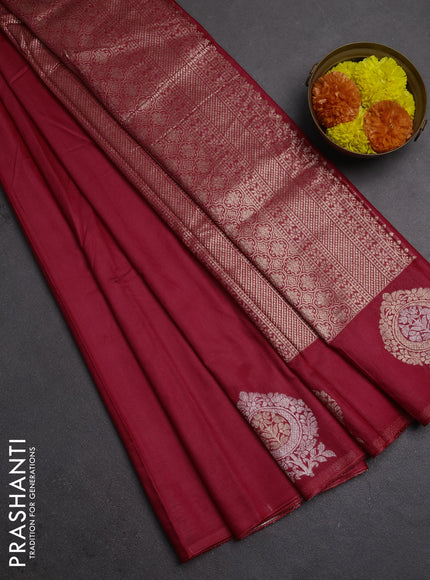 Semi chanderi saree red with plain body and zari woven butta border