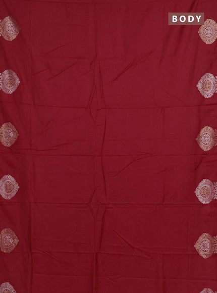 Semi chanderi saree red with plain body and zari woven butta border