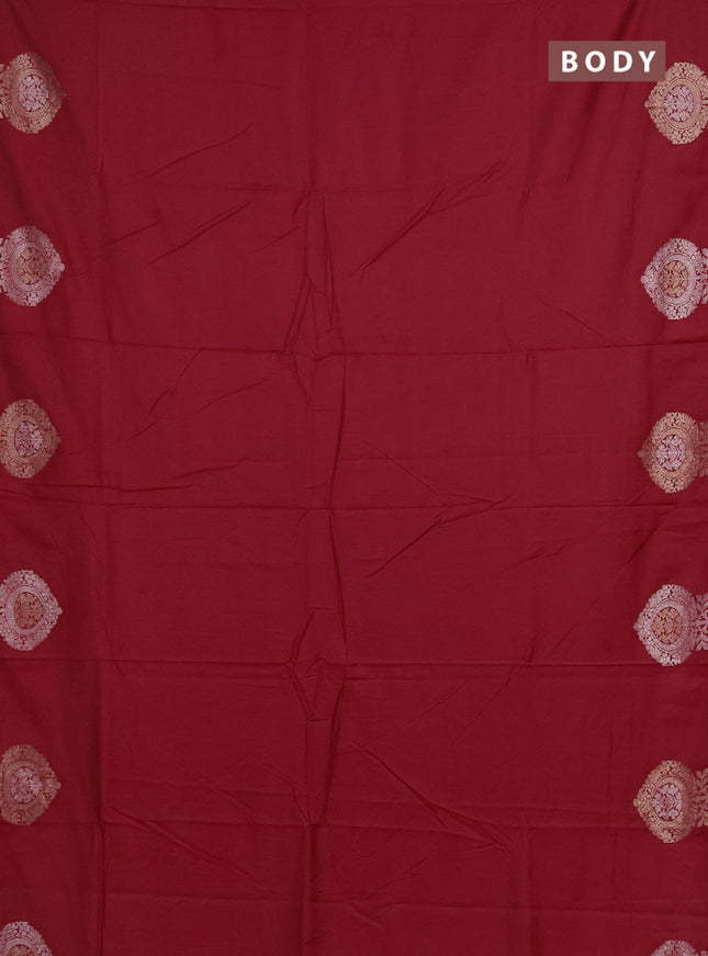 Semi chanderi saree red with plain body and zari woven butta border