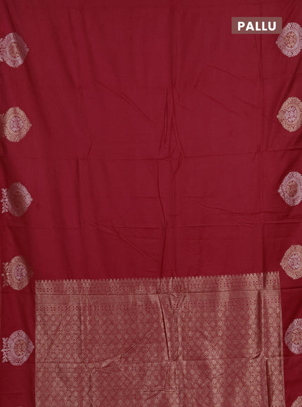 Semi chanderi saree red with plain body and zari woven butta border