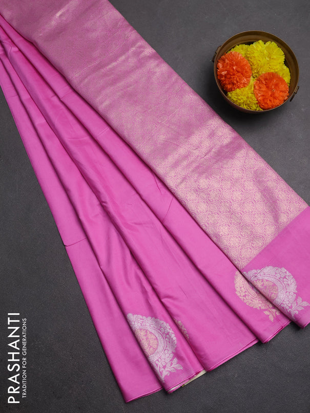 Semi chanderi saree light pink with plain body and zari woven butta border