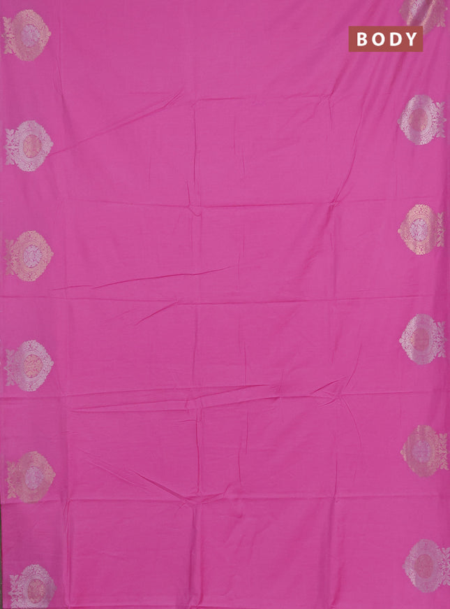 Semi chanderi saree light pink with plain body and zari woven butta border