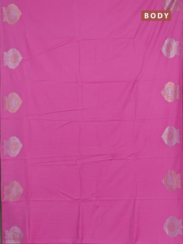 Semi chanderi saree light pink with plain body and zari woven butta border