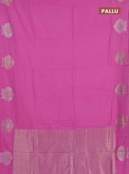 Semi chanderi saree light pink with plain body and zari woven butta border