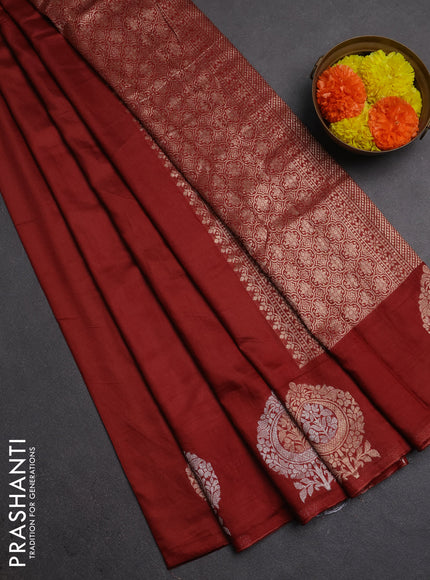 Semi chanderi saree rust shade with plain body and zari woven butta border