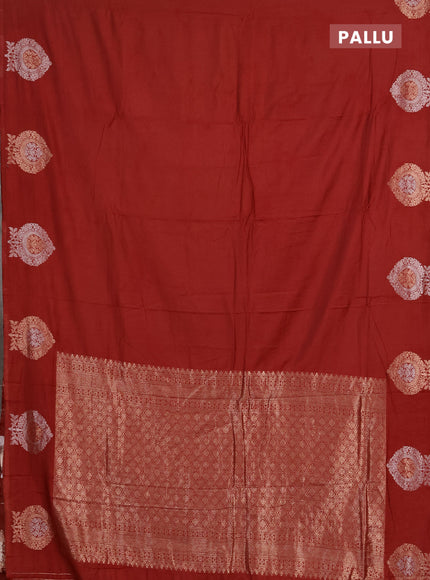 Semi chanderi saree rust shade with plain body and zari woven butta border