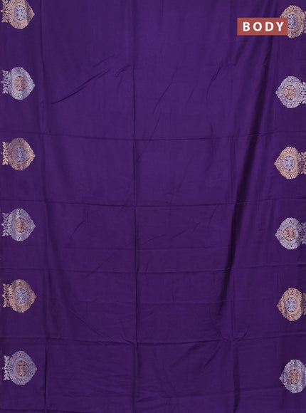 Semi chanderi saree violet with plain body and zari woven butta border