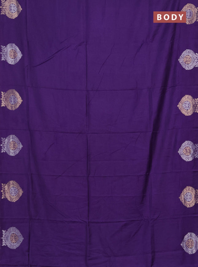 Semi chanderi saree violet with plain body and zari woven butta border