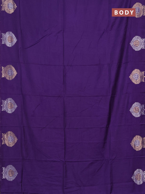 Semi chanderi saree violet with plain body and zari woven butta border
