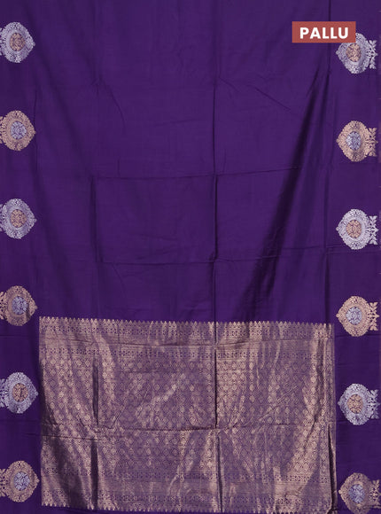 Semi chanderi saree violet with plain body and zari woven butta border