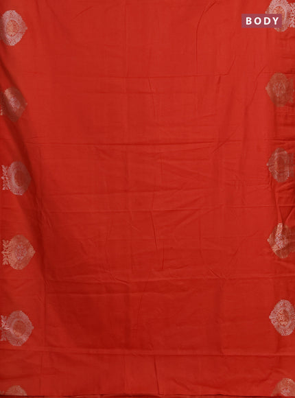 Semi chanderi saree orange with plain body and zari woven butta border