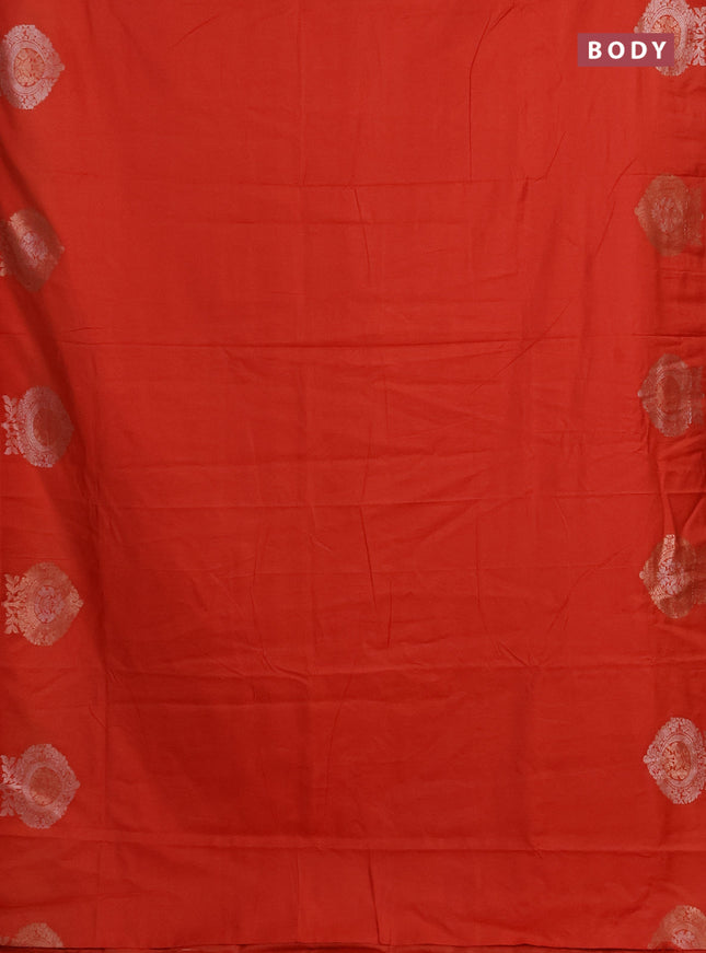 Semi chanderi saree orange with plain body and zari woven butta border