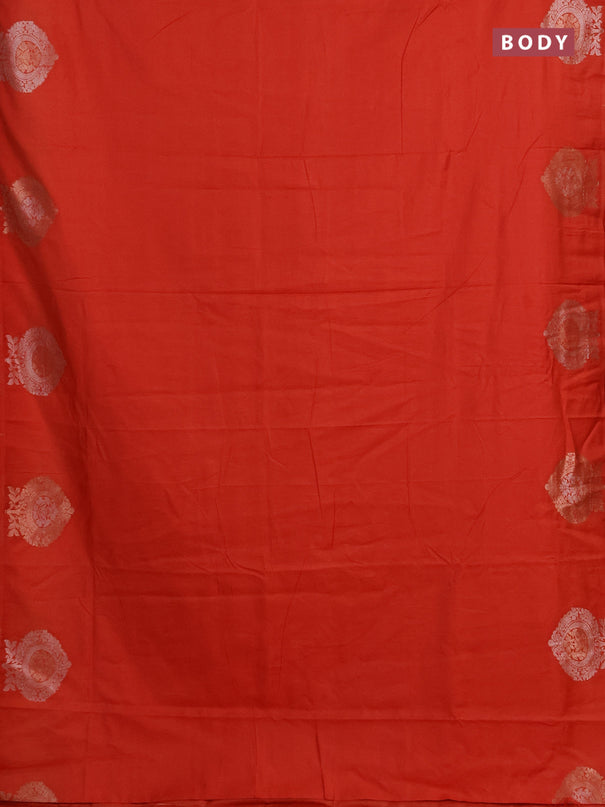 Semi chanderi saree orange with plain body and zari woven butta border